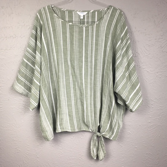 Time and Tru Tops - Time And Tru Sage Green Linen Blend Striped Shirt